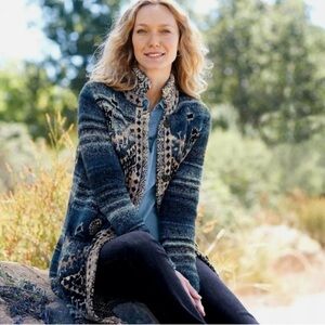J. Jill Long Cardigan Duster Southwestern Style Sweater Knit Acrylic Wool Small